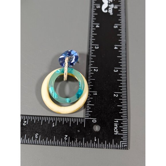 Lele Sadoughi Double Ring Drop Earrings Blue Green Oversized MINT - Picture 7 of 7